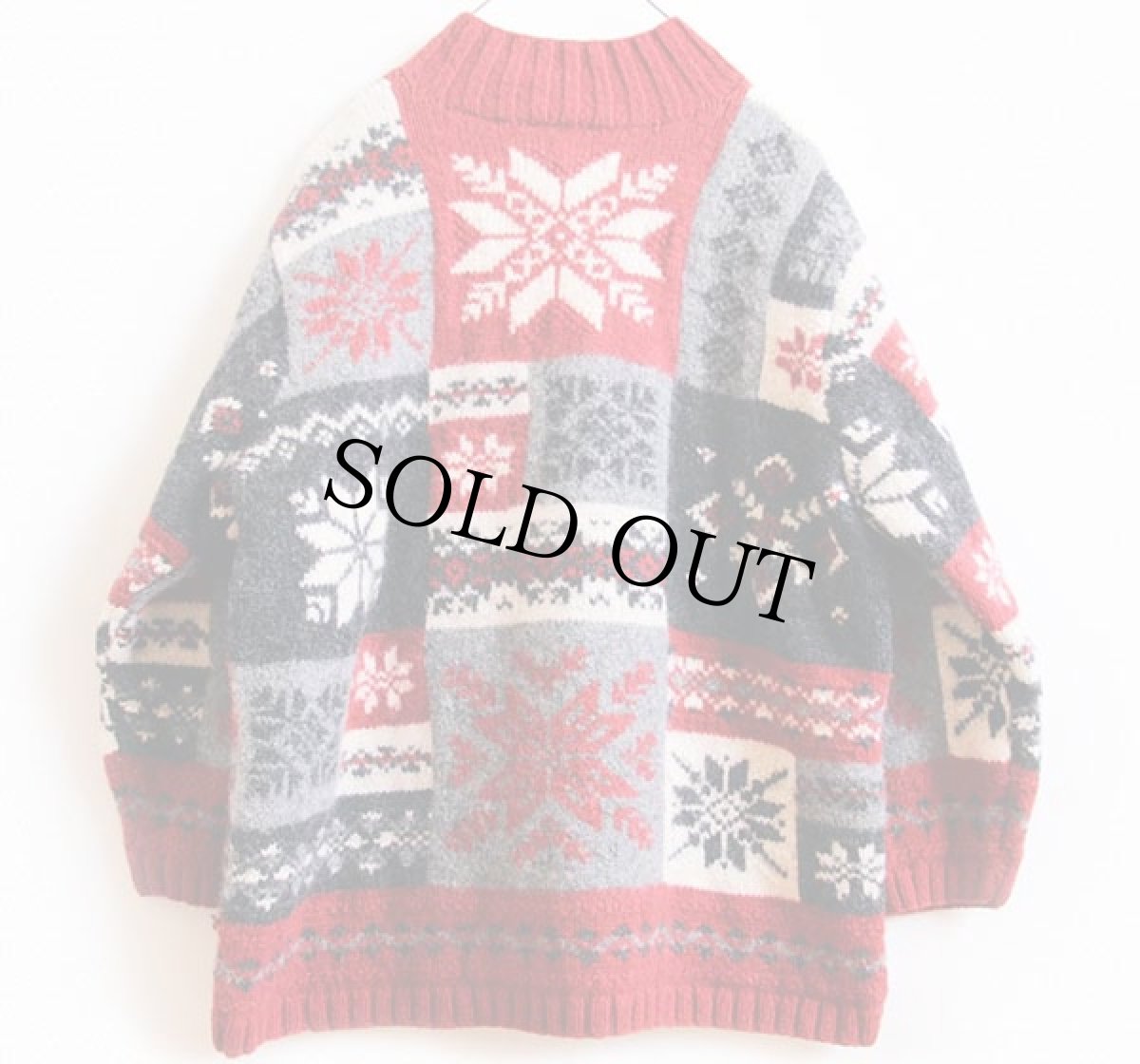画像2: 00s LAUREN ラルフローレン 雪柄 パッチワーク ハイネック ウール ハンドニット セーター 2X (2)
