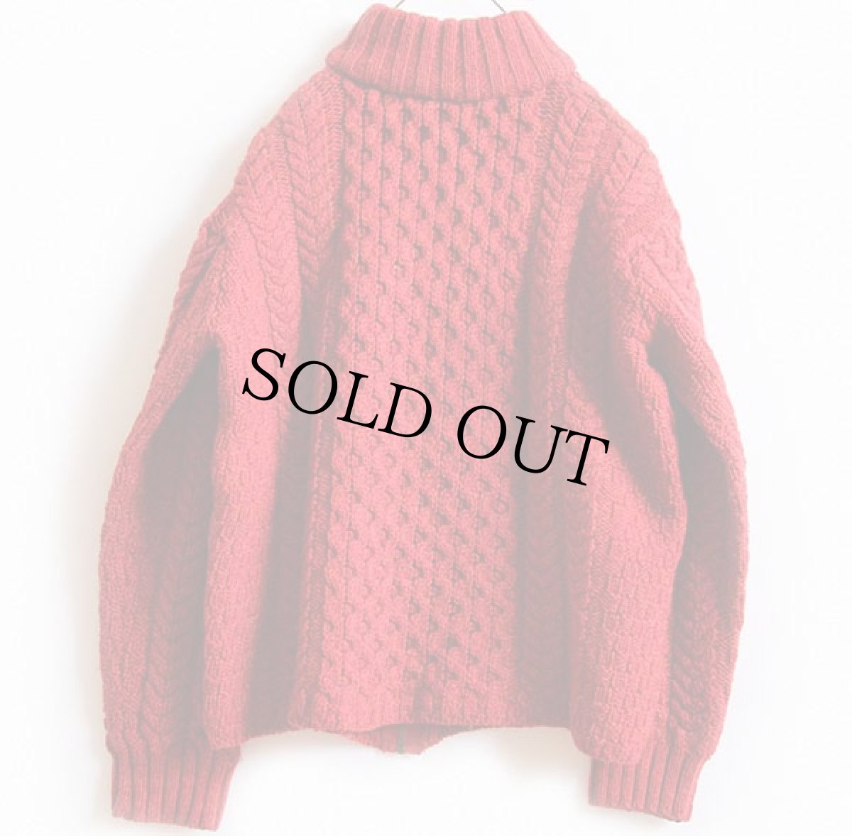 画像2: アイルランド製 inis crafts ケーブル編み メリノウールニット カーディガン 赤 M★フィッシャーマン (2)