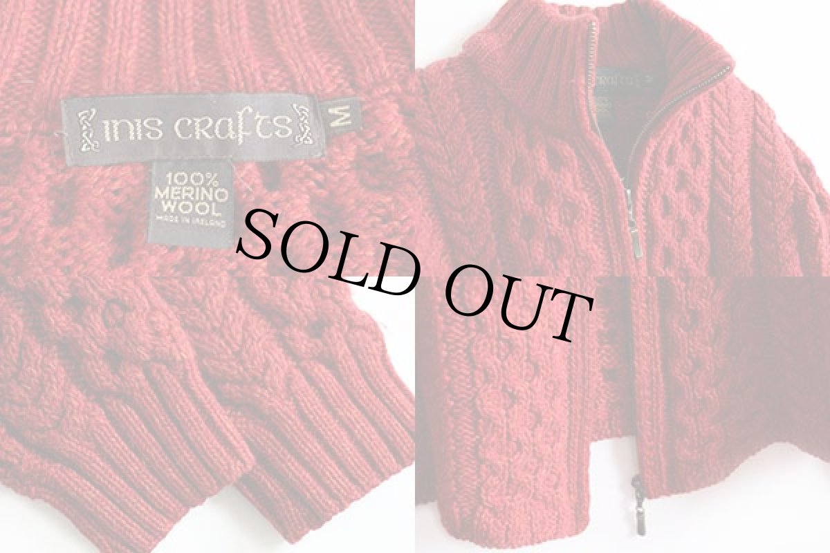 画像3: アイルランド製 inis crafts ケーブル編み メリノウールニット カーディガン 赤 M★フィッシャーマン (3)