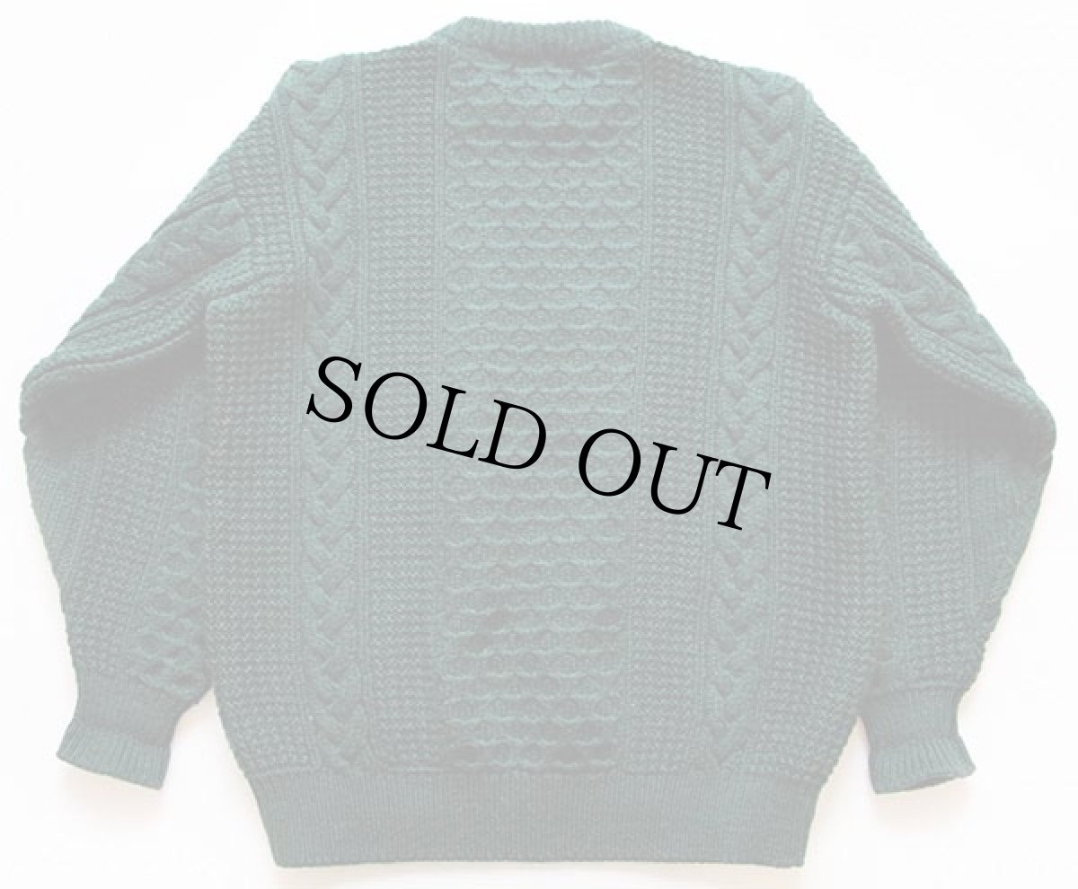 画像2: アイルランド製 Blarney ノルディック柄 ケーブル編み切り替え ウールニット セーター 緑 L★フィッシャーマン (2)