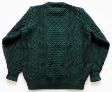画像2: アイルランド製 Blarney ノルディック柄 ケーブル編み切り替え ウールニット セーター 緑 L★フィッシャーマン (2)