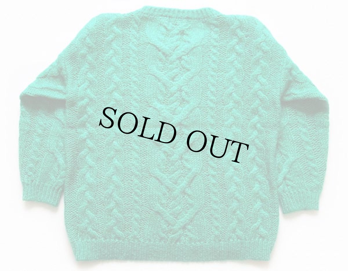 画像2: 90s FORENZA ケーブル編み モヘヤ ニットセーター 緑 M (2)