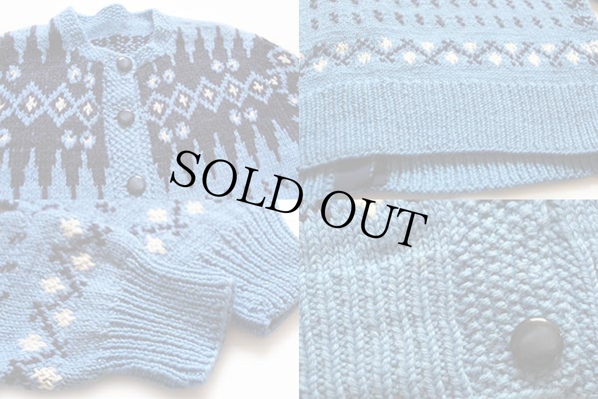 画像3: 50s ノルディック柄 ウール ハンドニット カーディガン (3)