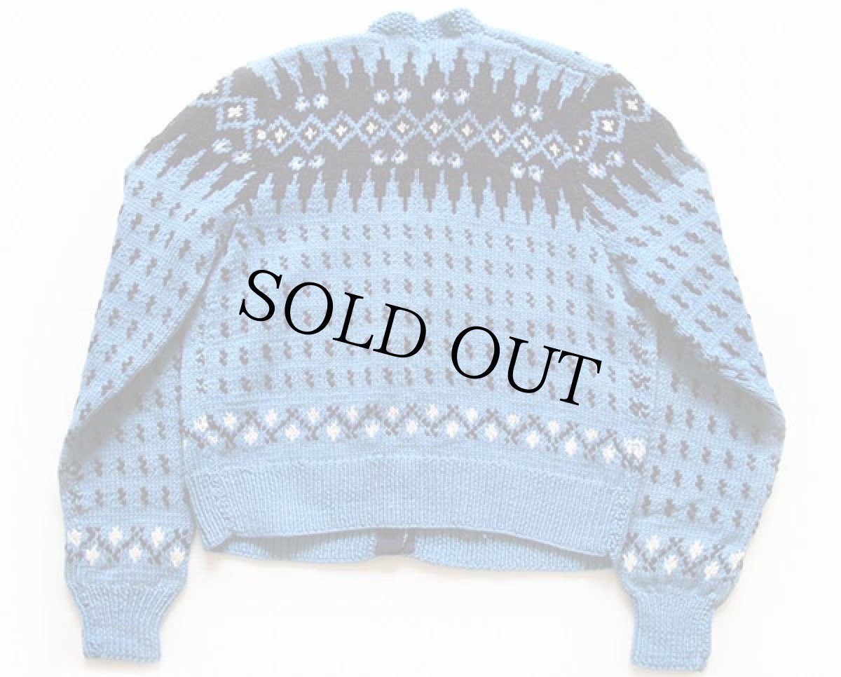 画像2: 50s ノルディック柄 ウール ハンドニット カーディガン (2)