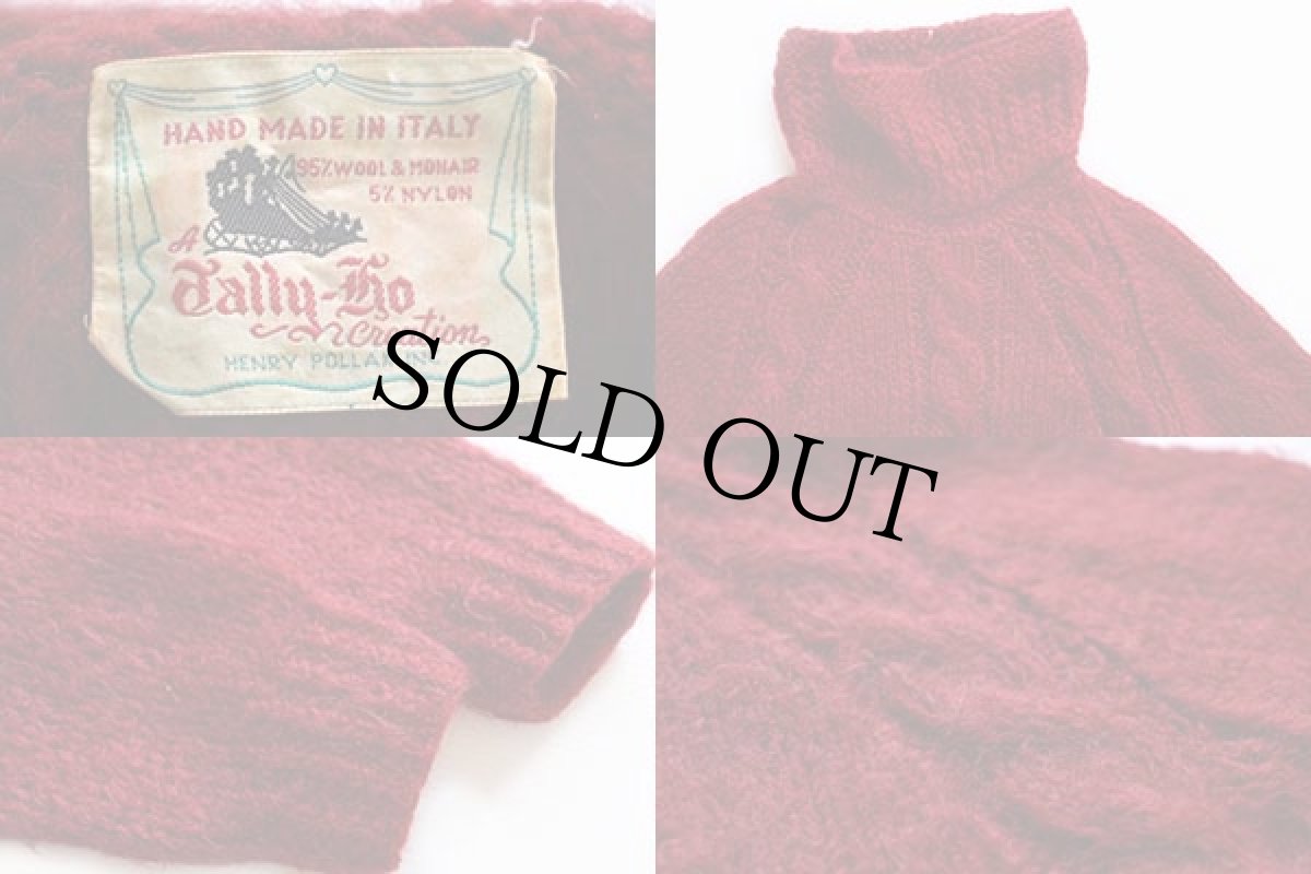 画像4: 60s イタリア製 タートルネック モヘヤ ハンドニット セーター バーガンディ (4)