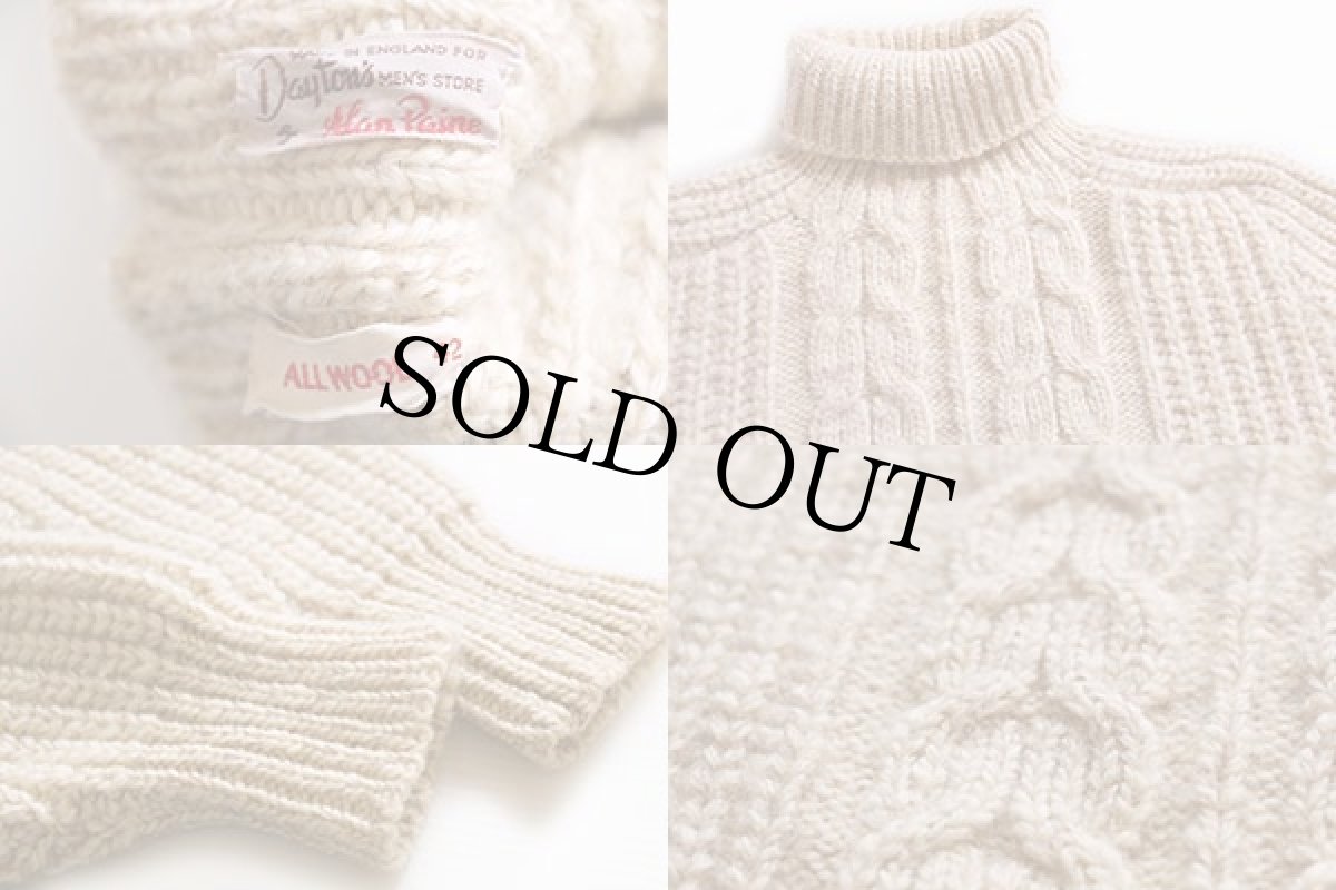 画像3: ビンテージ 英国製 Alan Paine タートルネック ケーブル編み ウールニット セーター 42★フィッシャーマン (3)