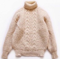 画像1: ビンテージ 英国製 Alan Paine タートルネック ケーブル編み ウールニット セーター 42★フィッシャーマン (1)