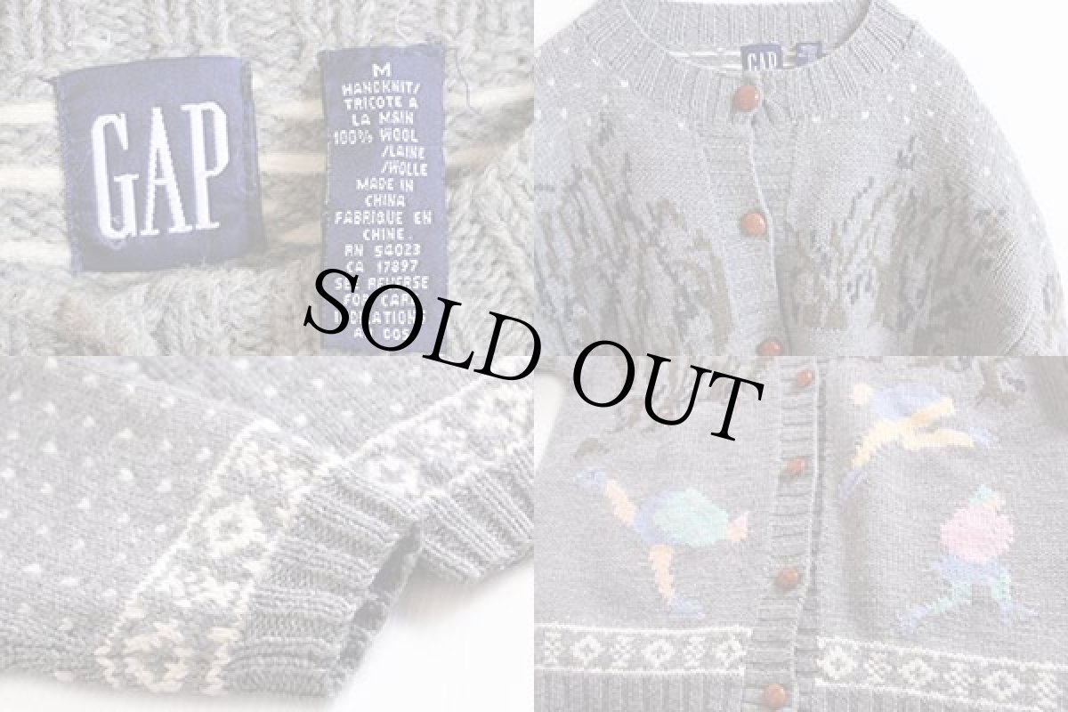 画像3: 90s GAPギャップ スケート柄 ウール ハンドニット カーディガン M (3)