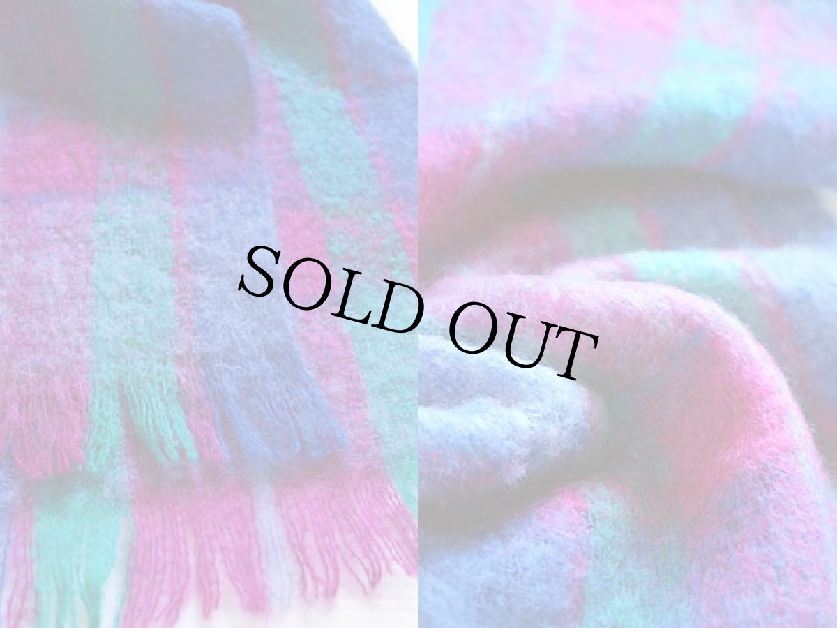 画像3: ビンテージ チェック モヘヤ パイル ストール (3)