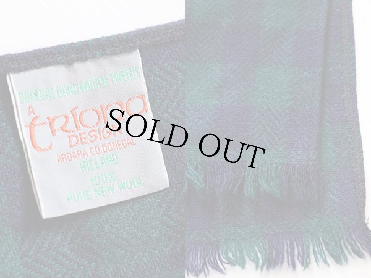 画像3: アイルランド製 CRiona DESIGN ドネガル ハンドメイド チェック ツイード ウールマフラー 緑×紺 (3)