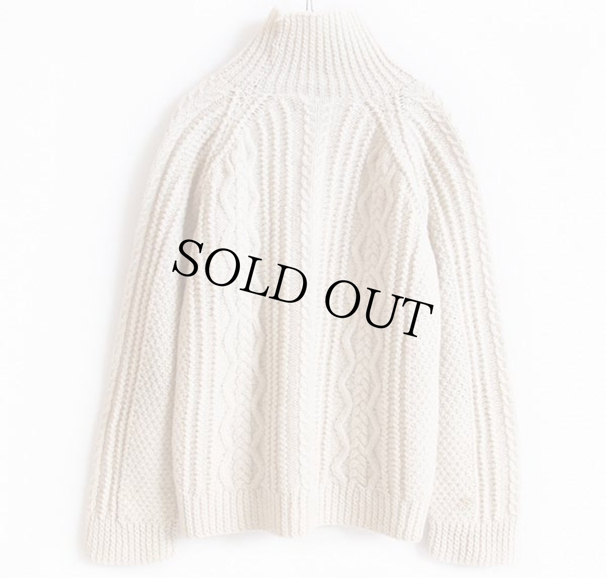 画像2: 英国製 House of Tweed タートルネック ケーブル編み ウールニット セーター ナチュラル★フィッシャーマン (2)