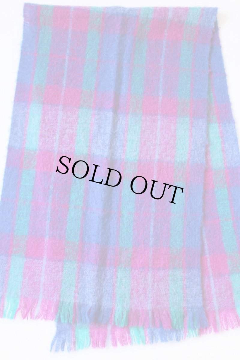 画像2: ビンテージ チェック モヘヤ パイル ストール (2)