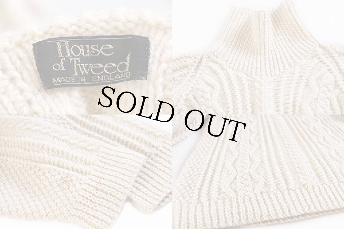 画像3: 英国製 House of Tweed タートルネック ケーブル編み ウールニット セーター ナチュラル★フィッシャーマン (3)