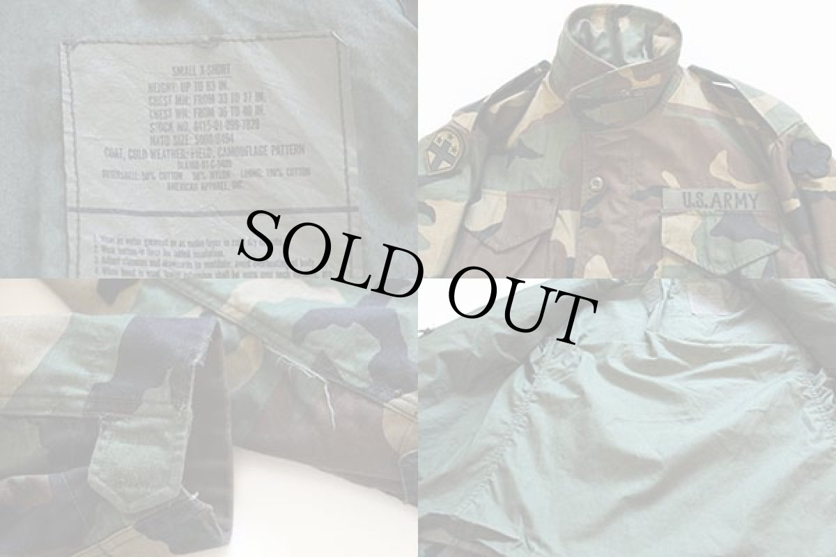 画像3: 90s 米軍 U.S.ARMY パッチ付き ウッドランドカモ M-65 フィールドジャケット S-XS (3)