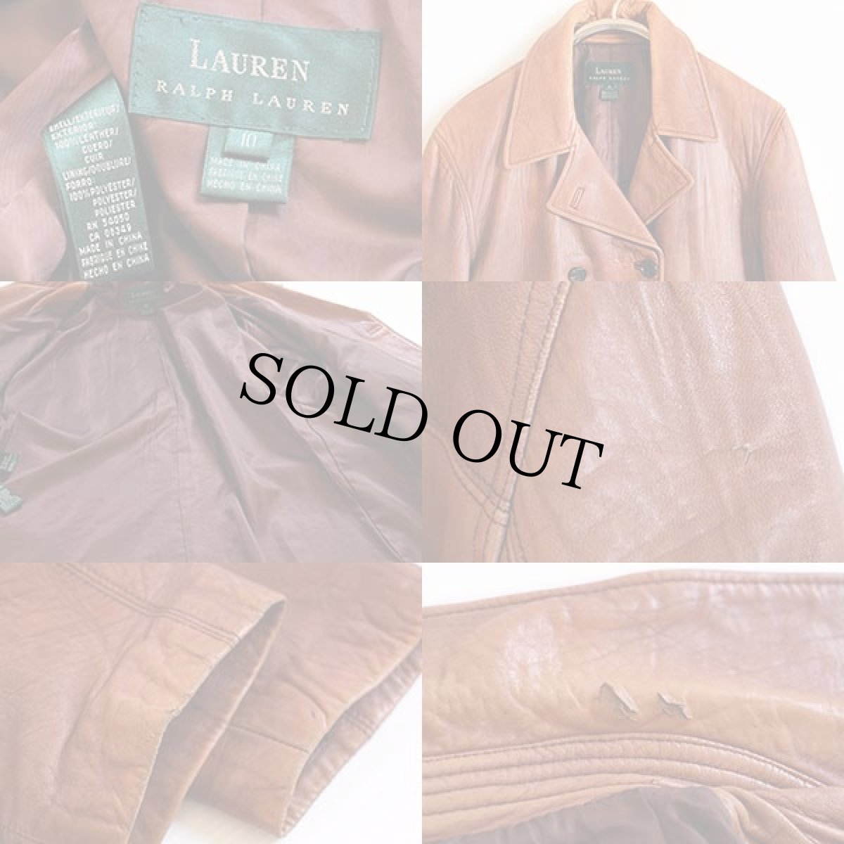 画像3: LAUREN ラルフローレン ダブルブレスト レザーコート 茶 10 (3)