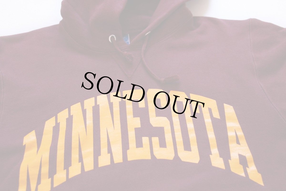 画像2: 90s USA製 Championチャンピオン MINNESOTA 前V スウェットパーカー バーガンディ M (2)