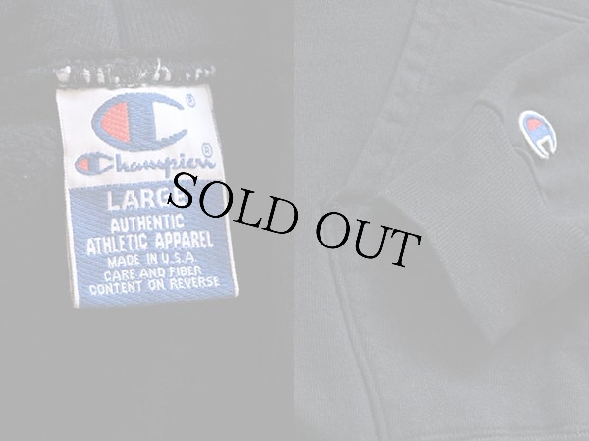 画像3: 90s USA製 Championチャンピオン ワンポイント スクリプト ロゴ刺繍 前V スウェットパーカー 黒 L (3)