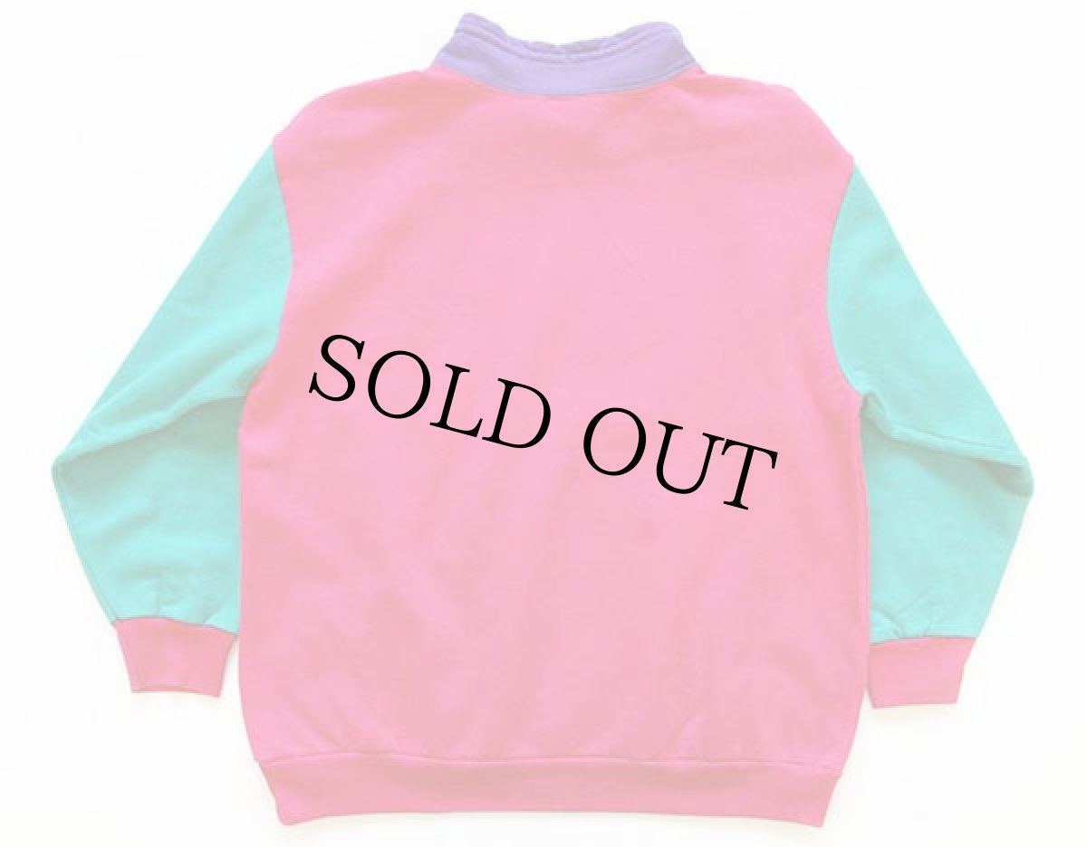 画像2: 90s USA製 NEW MOVES マルチカラー スタンドカラー スウェット L (2)