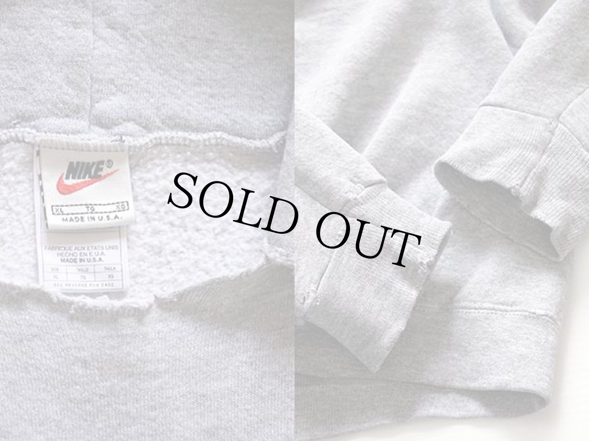 画像3: 90s USA製 NIKEナイキ スウッシュ ワンポイント スウェットパーカー 杢グレー XL (3)