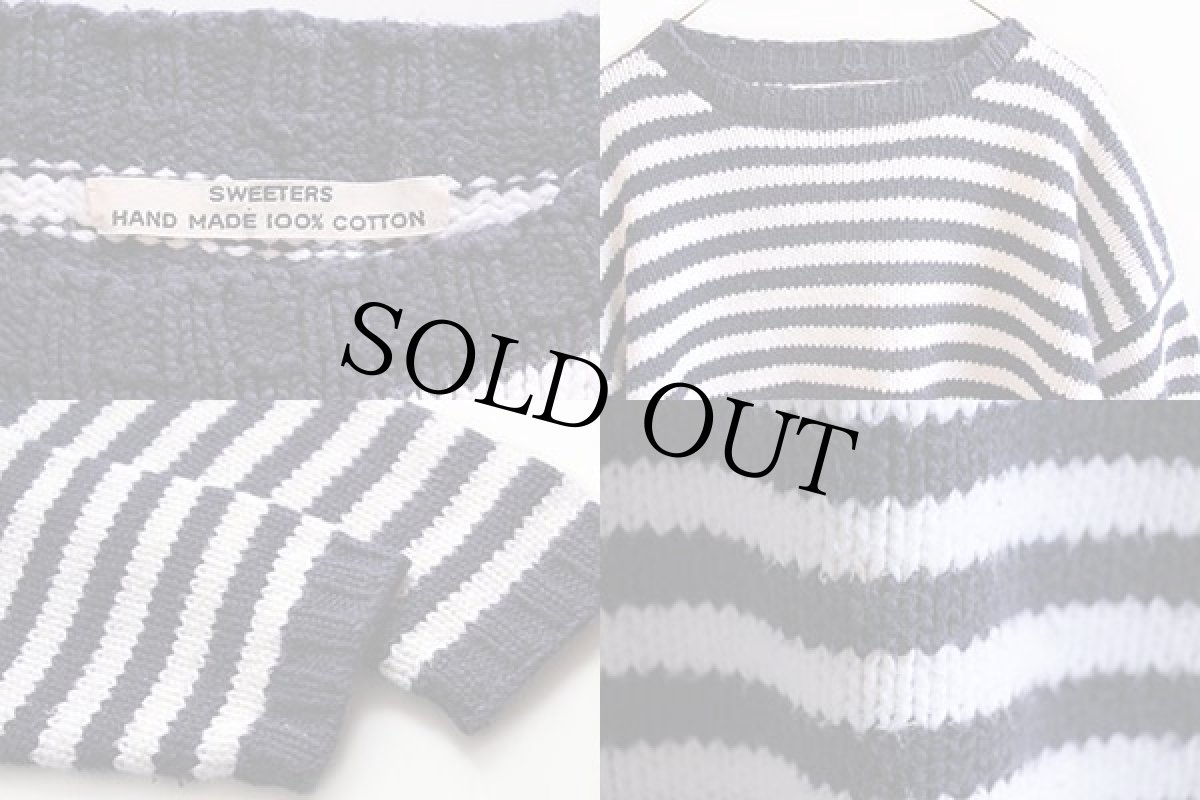 画像3: SWEETERS ハンドメイド ボーダー コットンニット セーター 紺×白 (3)