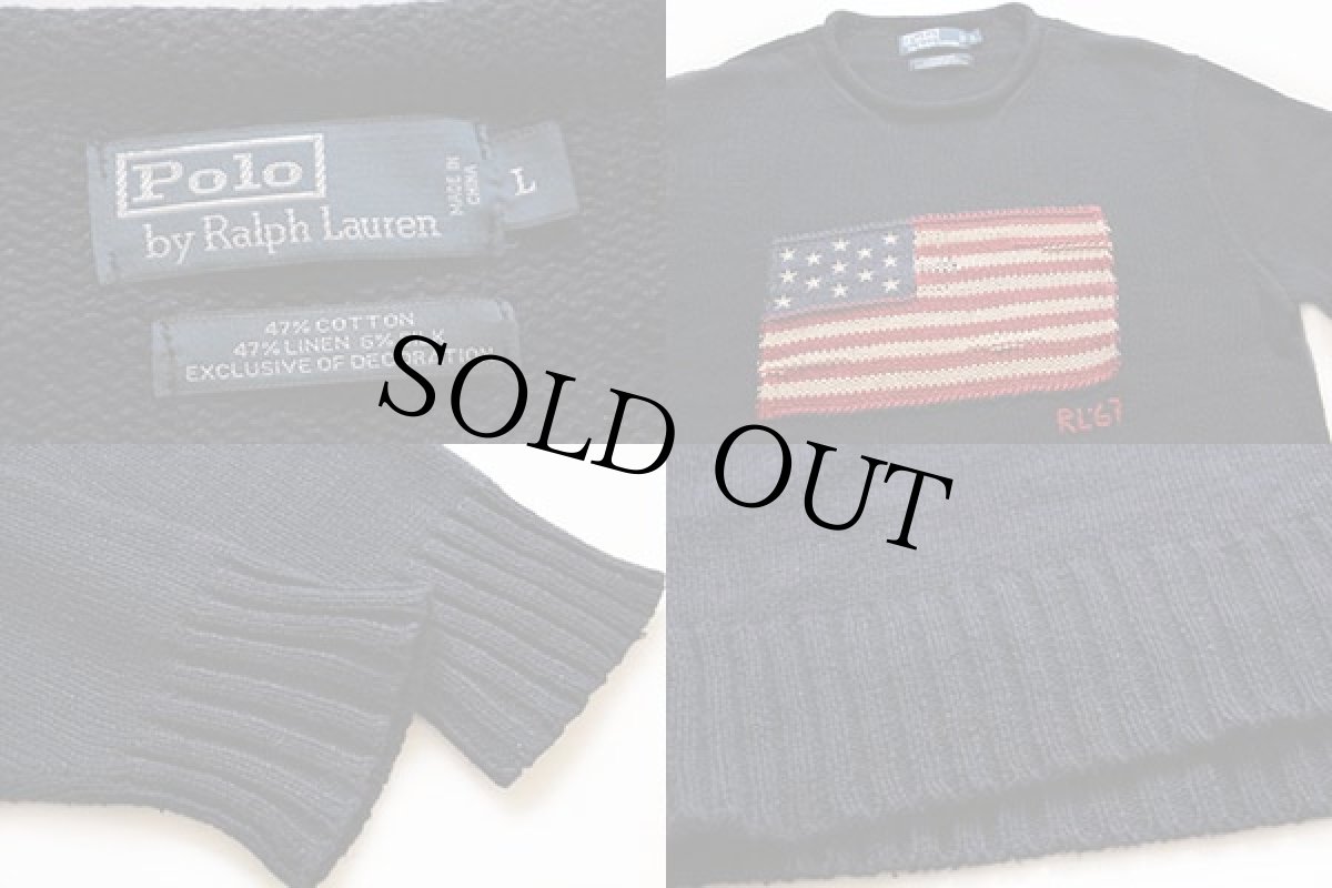 画像3: ポロ ラルフローレン ロールネック 星条旗 コットン×リネン×シルク ニット セーター 紺 L (3)