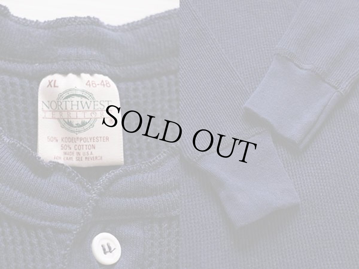 画像3: 90s USA製 NORTHWEST TERRITORY ヘンリーネック サーマルシャツ 紺 XL (3)