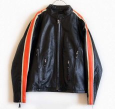 画像1: HOT LEATHERS シングルライダース レザージャケット ライン入り 黒 XL (1)