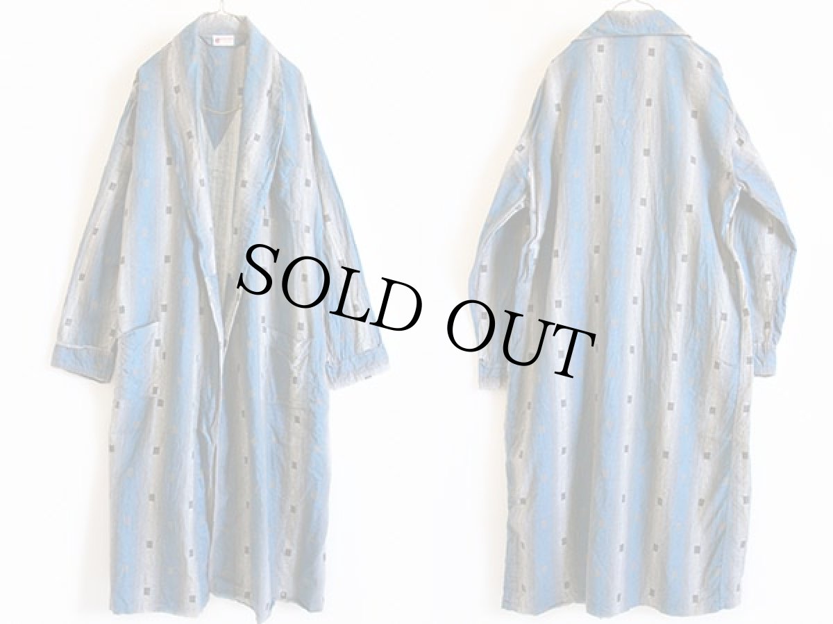 画像2: 50s ストライプ プリントネル ガウン L (2)