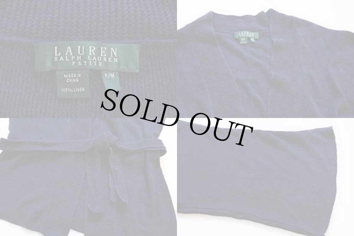 画像3: LAUREN ラルフローレン 無地 七分袖 リネン ニットガウン 紺 M★カーディガン (3)