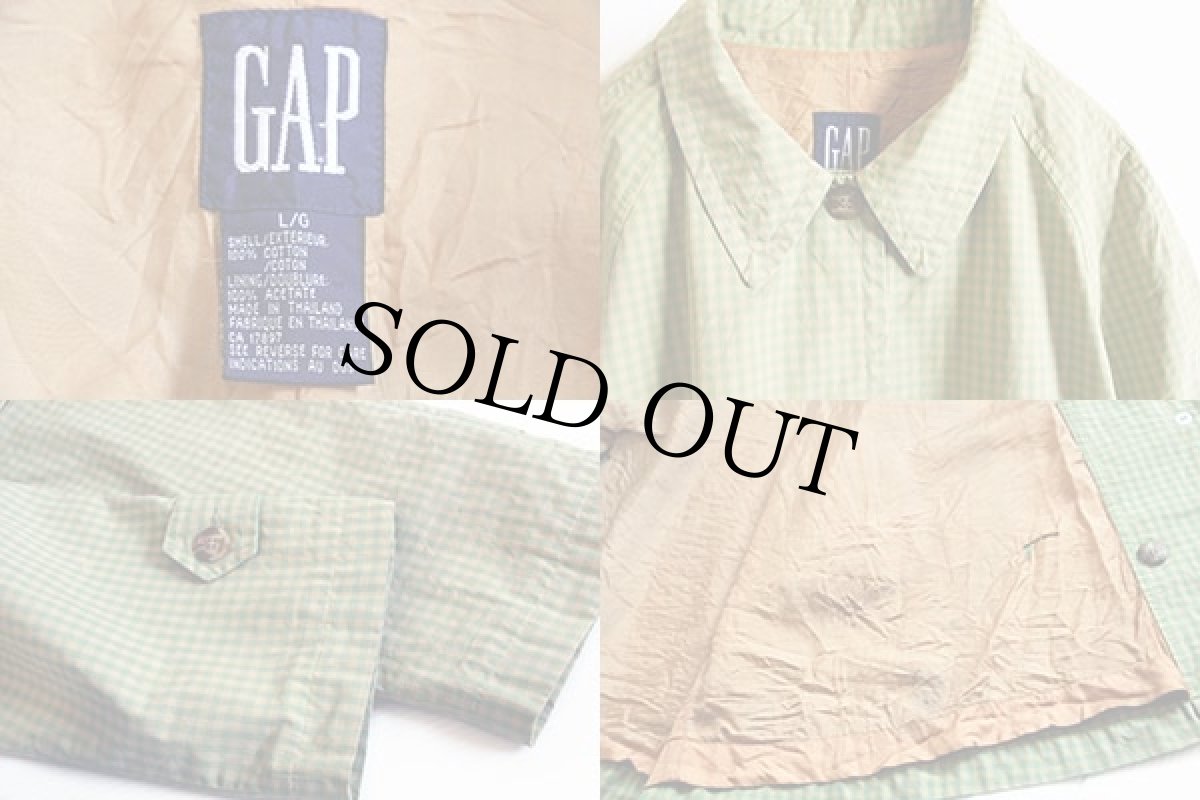 画像3: 90s GAPギャップ ギンガムチェック ステンカラーコート 黄緑 L (3)