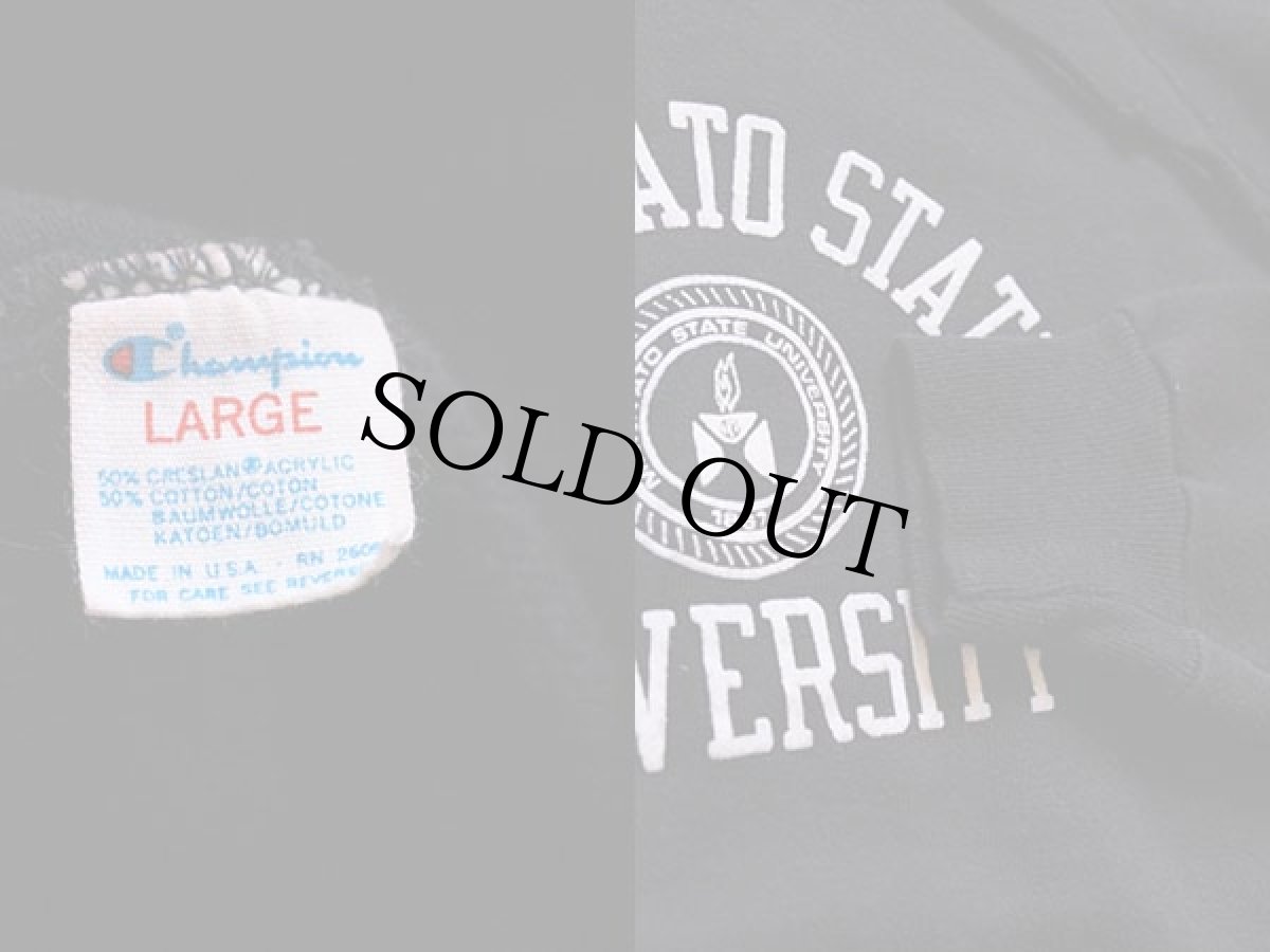 画像3: 80s USA製 Championチャンピオン MANKATO STATE フロッキープリント スウェットパーカー 黒 L (3)