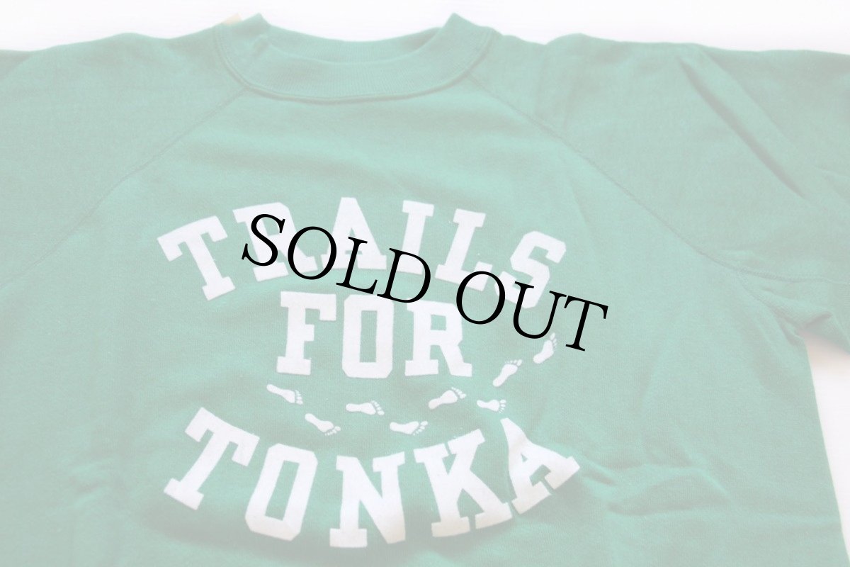 画像2: デッドストック★70s USA製 Championチャンピオン TRAILS FOR TONKA フロッキープリント スウェット 緑 L (2)