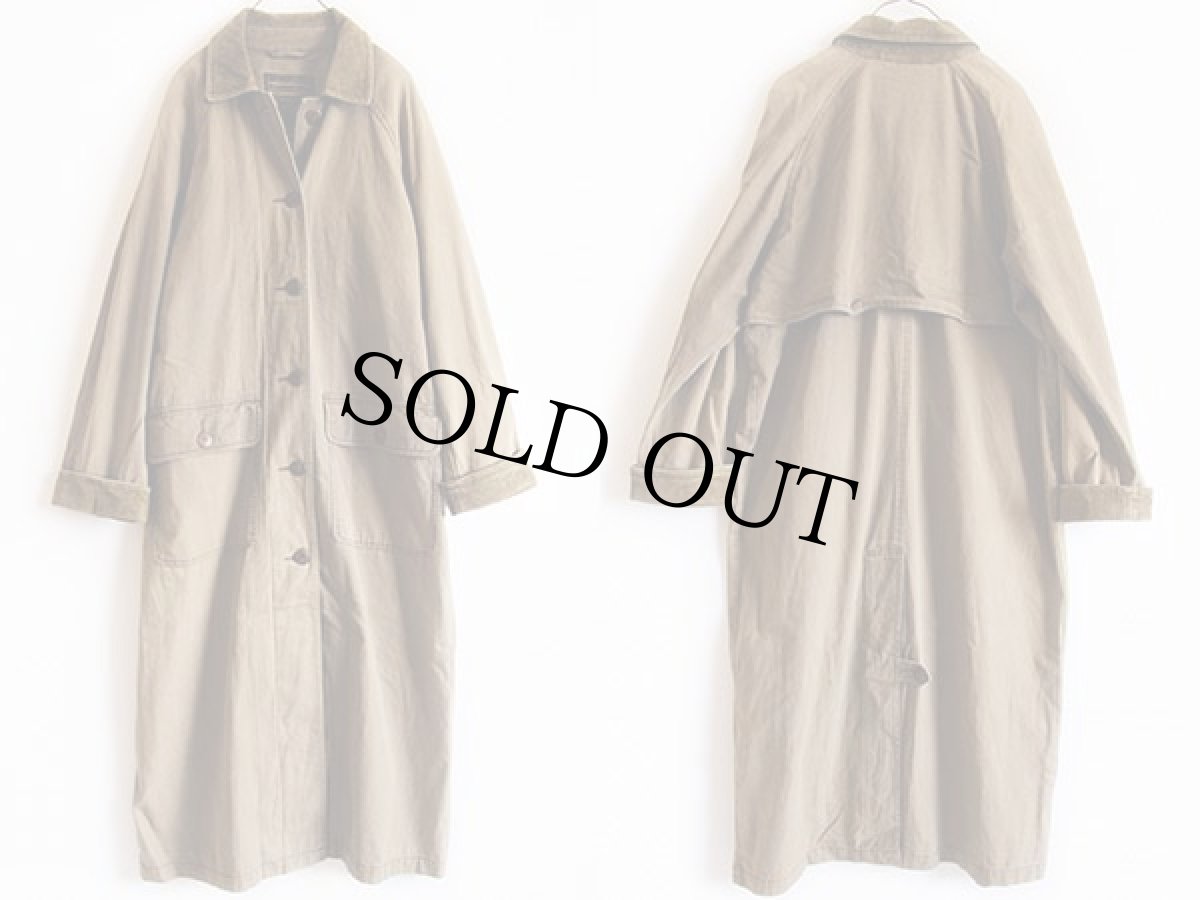 画像2: 90s EddieBauerエディーバウアー ロング コットンコート カーキ M (2)