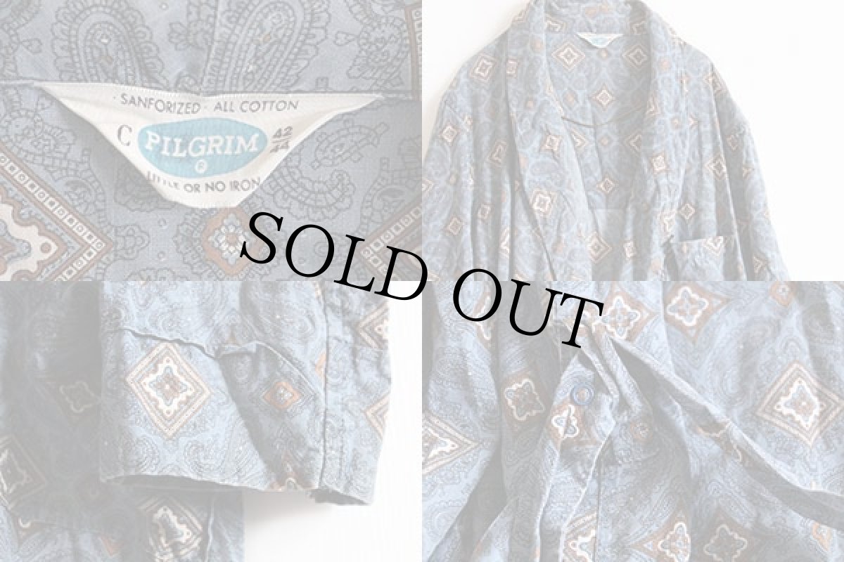画像3: 60s PILGRIMピルグリム ペイズリー 総柄 コットンガウン 42/44 (3)