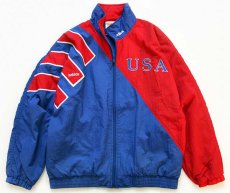 画像1: 90s adidasアディダス USA 切り替え 中綿入り ナイロンジャケット 青×赤 M (1)