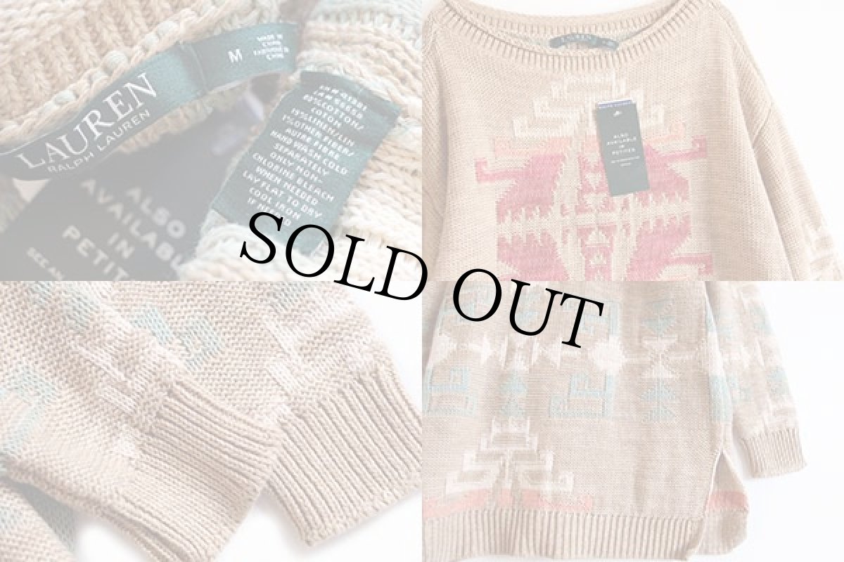 画像3: 未使用★LAUREN ラルフローレン ネイティブ柄 リネン×コットンニット セーター M (3)