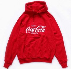 画像1: デッドストック★80s USA製 Velva Sheen Coca-Colaコカコーラ ロゴ スウェットパーカー 赤 L (1)