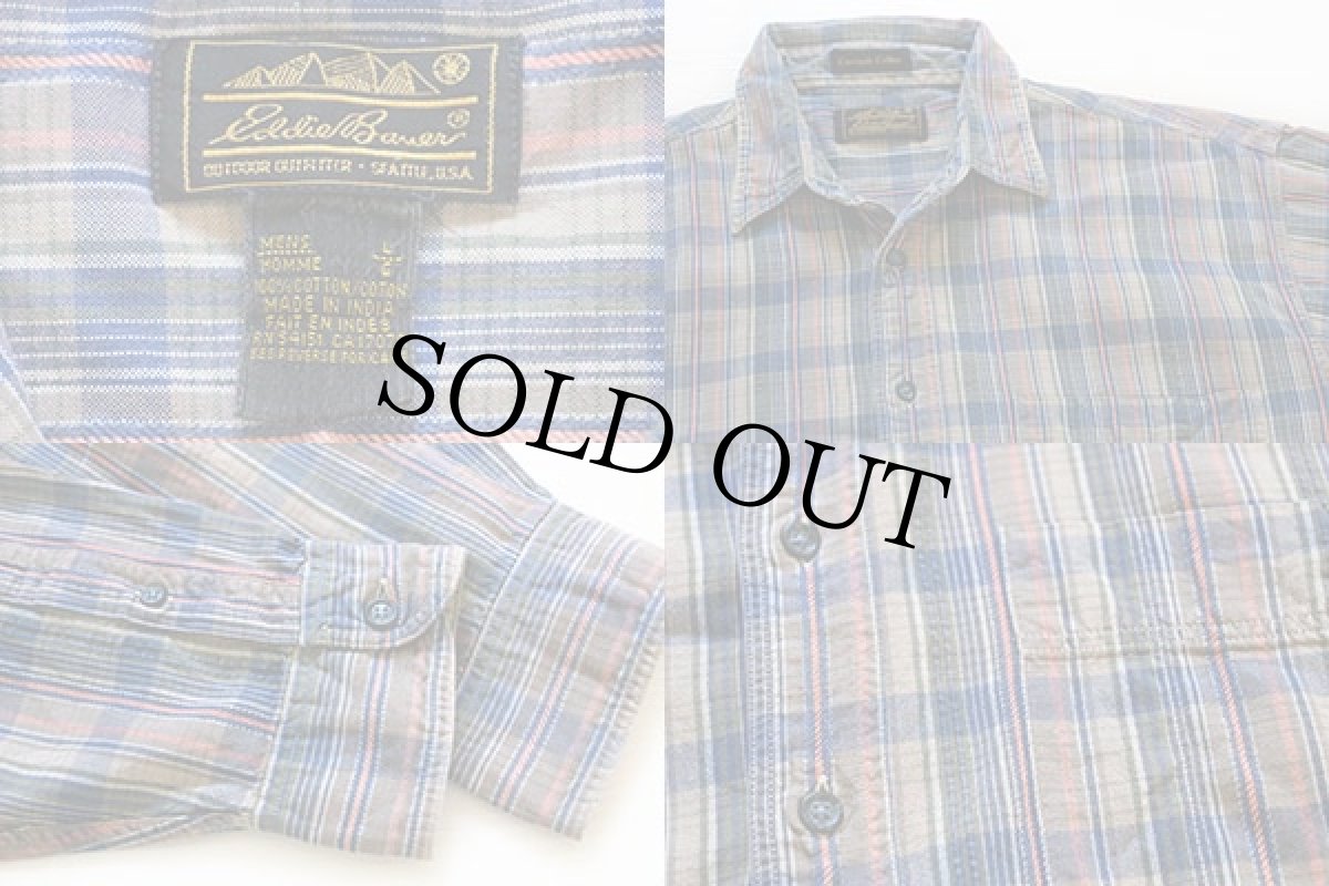 画像3: 80s EddieBauerエディーバウアー マドラスチェック コットンシャツ L (3)