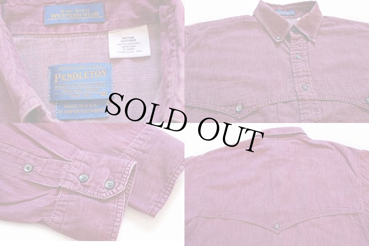 画像3: 90s USA製 PENDLETONペンドルトン 無地 ボタンダウン ダンガリーシャツ 紫 M (3)