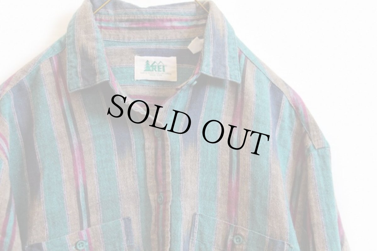 画像2: 80s USA製 REI ラグ柄 コットンシャツ L (2)