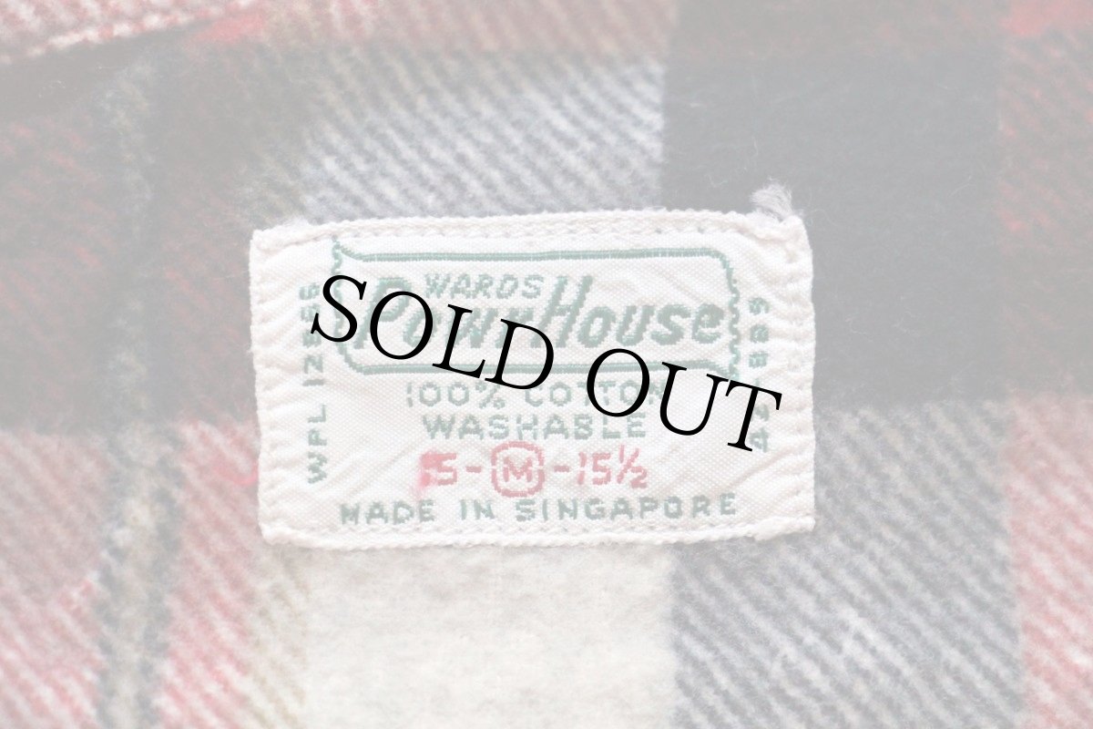 画像4: 60s MONTGOMERY WARD Powr Houseパワーハウス チェック マチ付き プリントネルシャツ M (4)