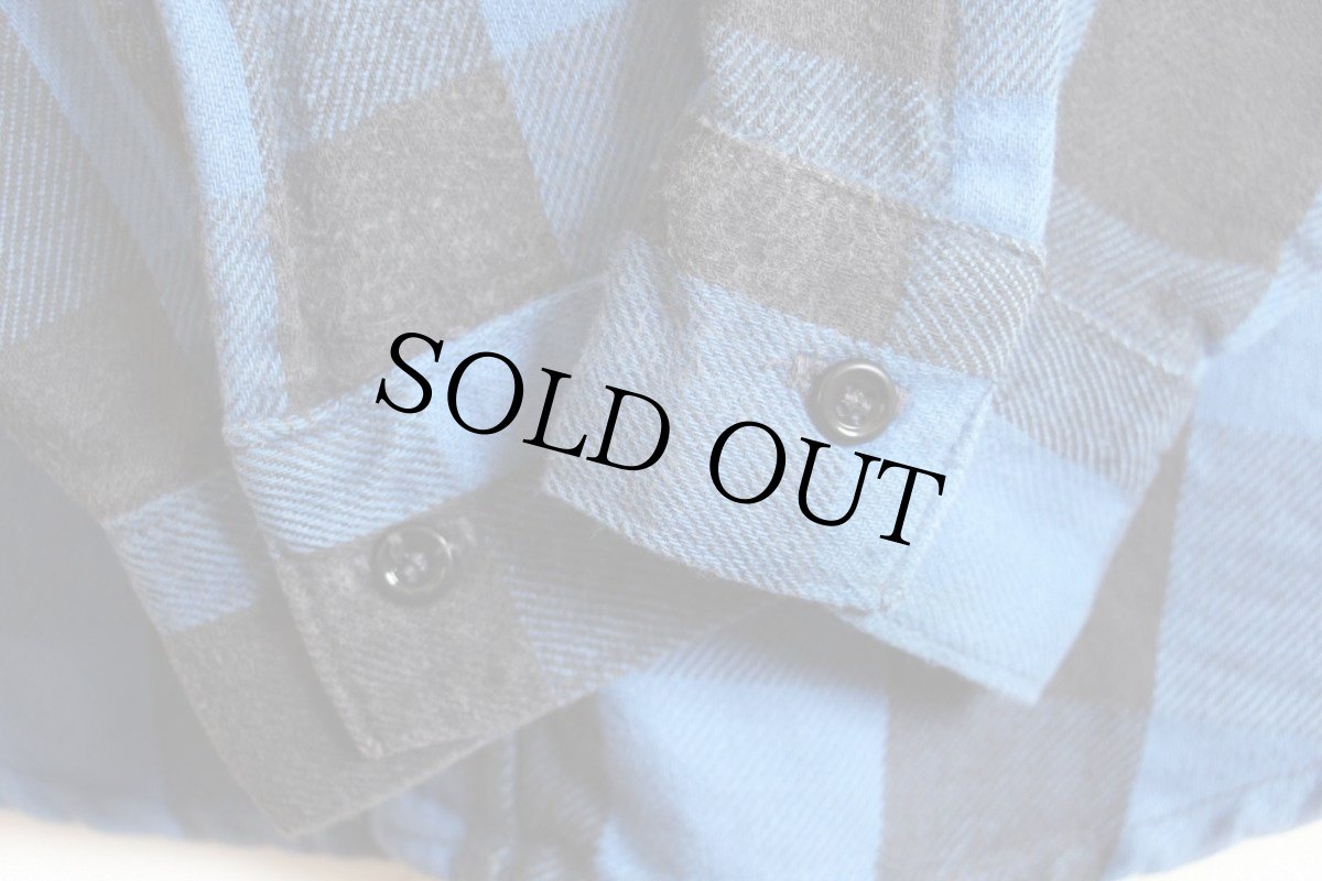 画像4: 80s USA製 DAKOTA FIVE BROTHERファイブブラザー バッファローチェック コットン フランネルシャツ 青×黒 M (4)