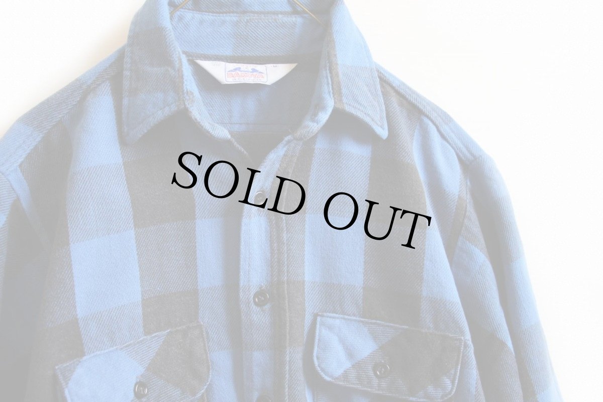 画像2: 80s USA製 DAKOTA FIVE BROTHERファイブブラザー バッファローチェック コットン フランネルシャツ 青×黒 M (2)