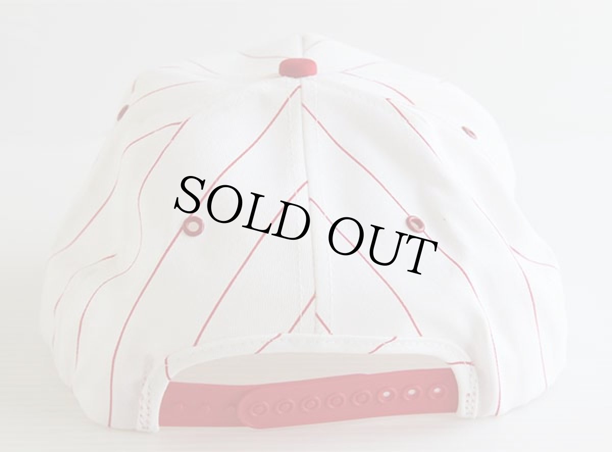 画像2: デッドストック★80s USA製 Milwaukee ELECTRIC TOOLS 刺繍 ストライプ コットンキャップ 白×赤 (2)