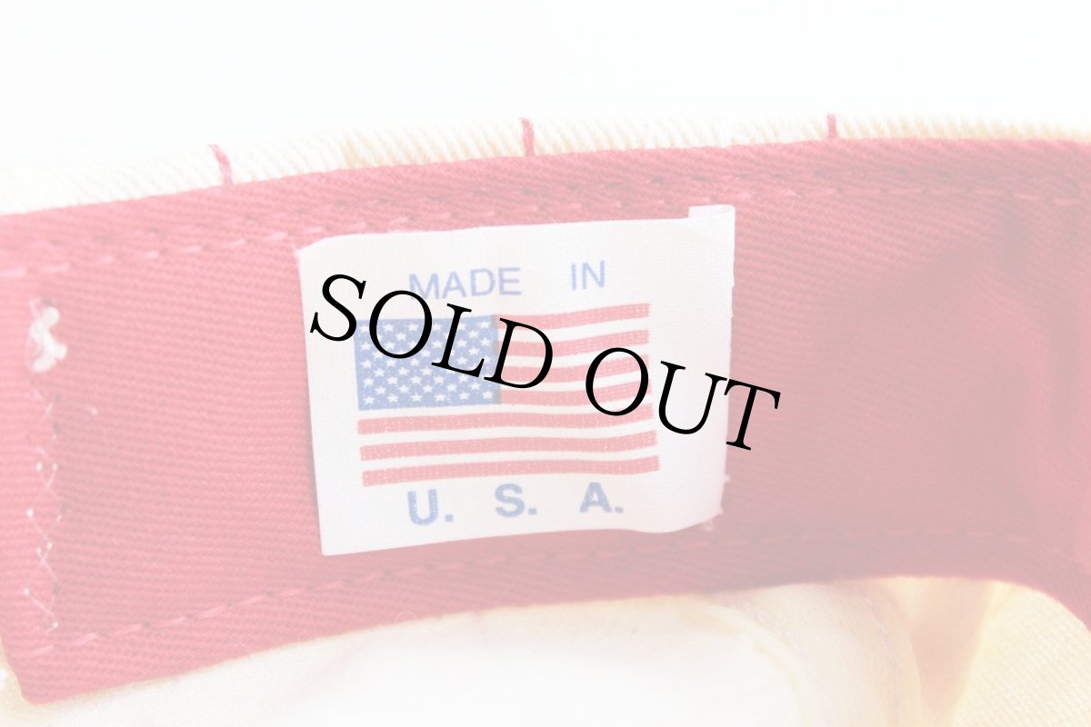 画像4: デッドストック★90s USA製 DRUMMOND AMERICAN 刺繍 ストライプ コットンキャップ 生成り×薄赤 (4)