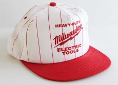 画像1: デッドストック★80s USA製 Milwaukee ELECTRIC TOOLS 刺繍 ストライプ コットンキャップ 白×赤 (1)