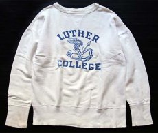 画像1: 50s LUTHER COLLEGE 染み込みプリント 前V コットン スウェット 白 (1)