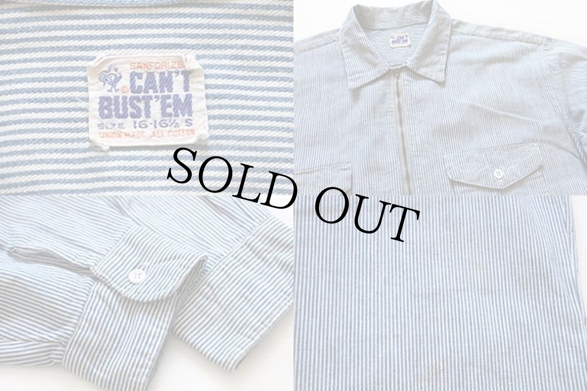 画像3: 60s CAN'T BUST'EMキャントバステム ヒッコリー ストライプ ハーフジップ プルオーバー ワークシャツ カスタム (3)