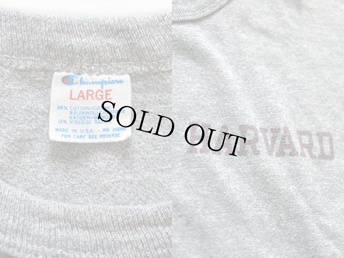 画像3: 80s USA製 Championチャンピオン HARVARD 染み込みプリント 88/12 Tシャツ 杢グレー L (3)