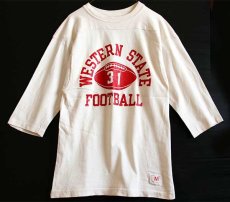 画像1: 70s USA製 Championチャンピオン WESTERN STATE フットボールTシャツ 白 M (1)